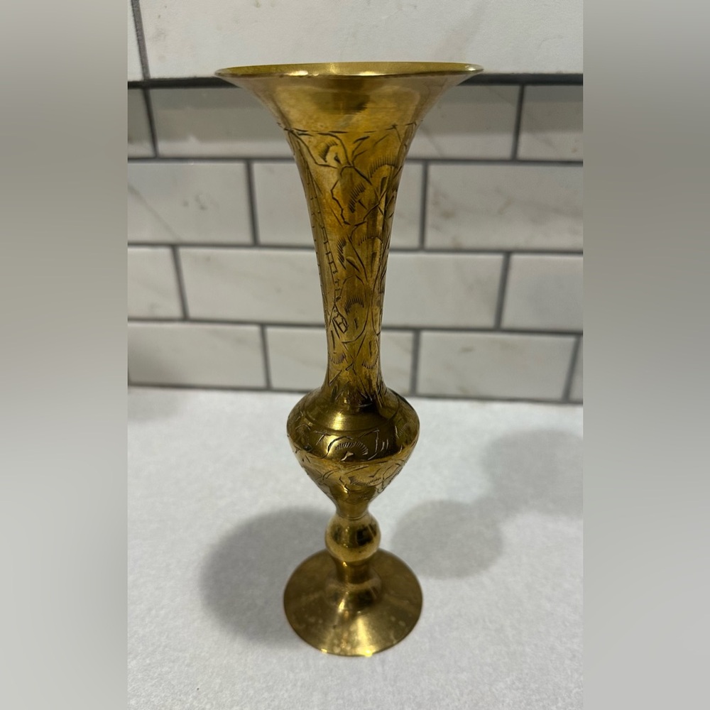 Vintage Ornate Etched Brass 6"
Floral Bud Vase